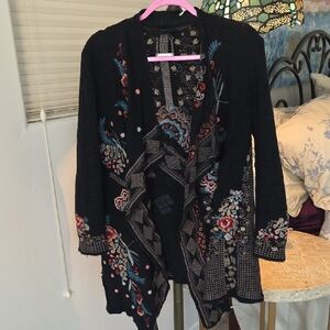 Paparazzi Black Cardigan with Colorful Embroidery